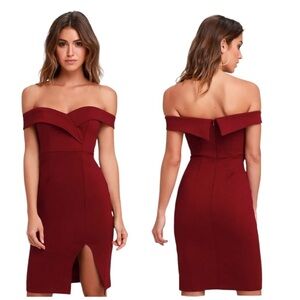 Lulu’s Classic Glam Burgundy Off-the-Shoulder Bodycon Dress Size Small